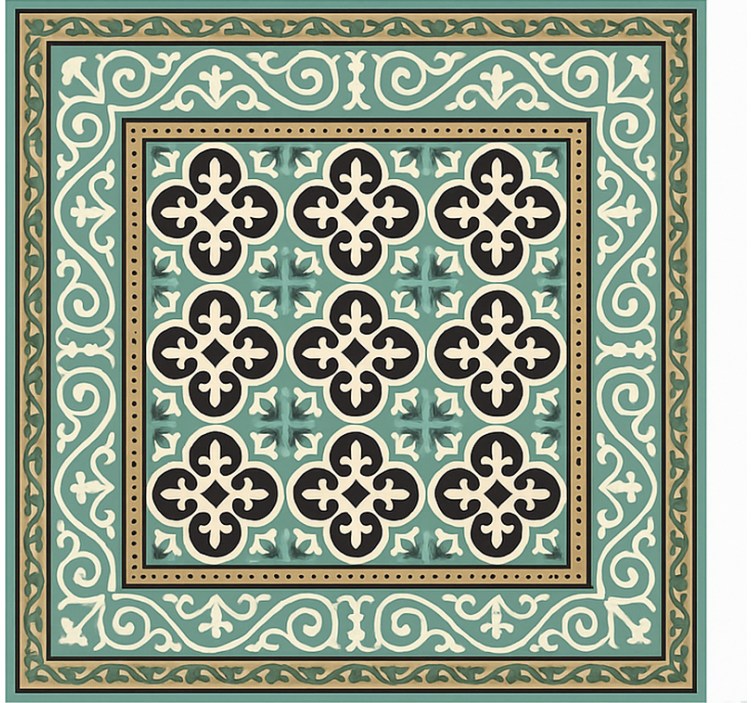 Ornate Encaustic Border dining room vinyl rug - TenStickers