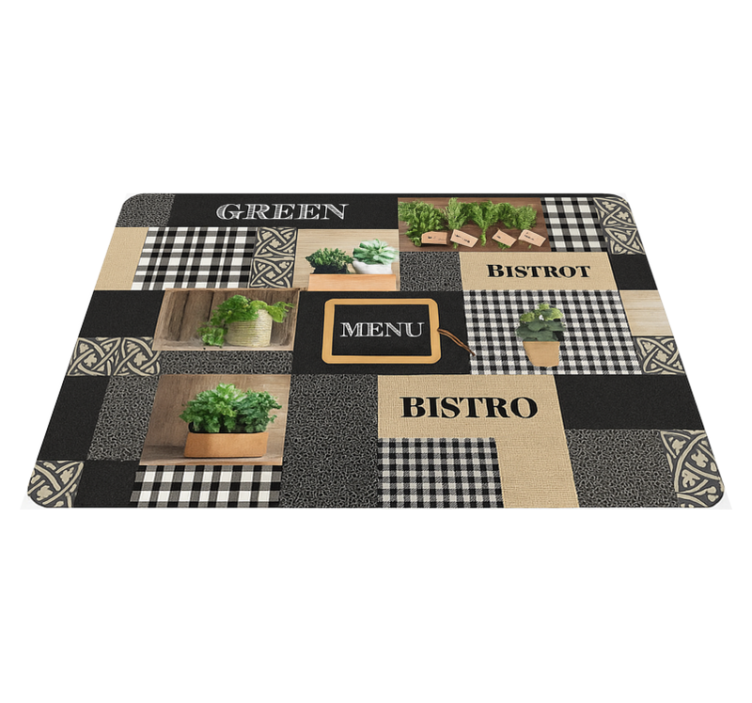 Black and white bistro kitchen vinyl rug - TenStickers