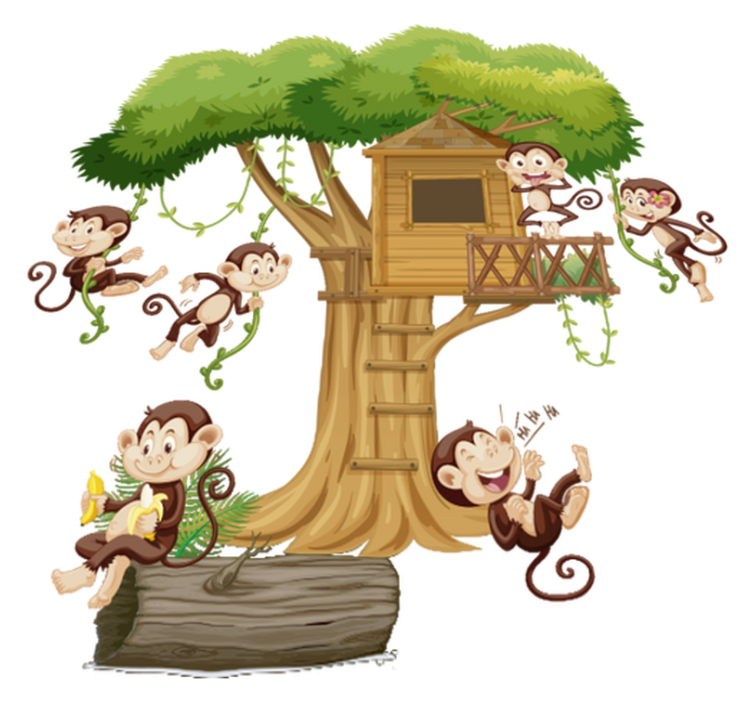 Animal vinyl rug monkeys in a tree house - TenStickers