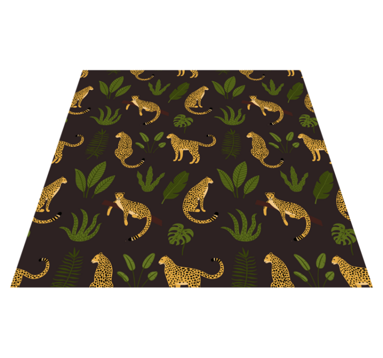 Animal vinyl rug with dark botanical leopard design - TenStickers