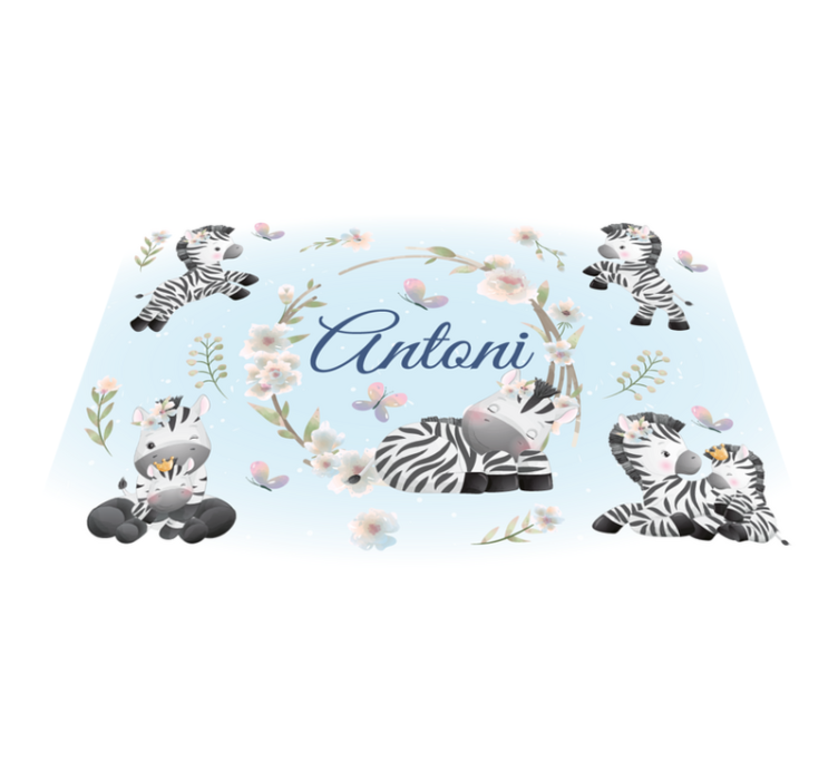 Animal vinyl rug featuring baby zebras with name - TenStickers