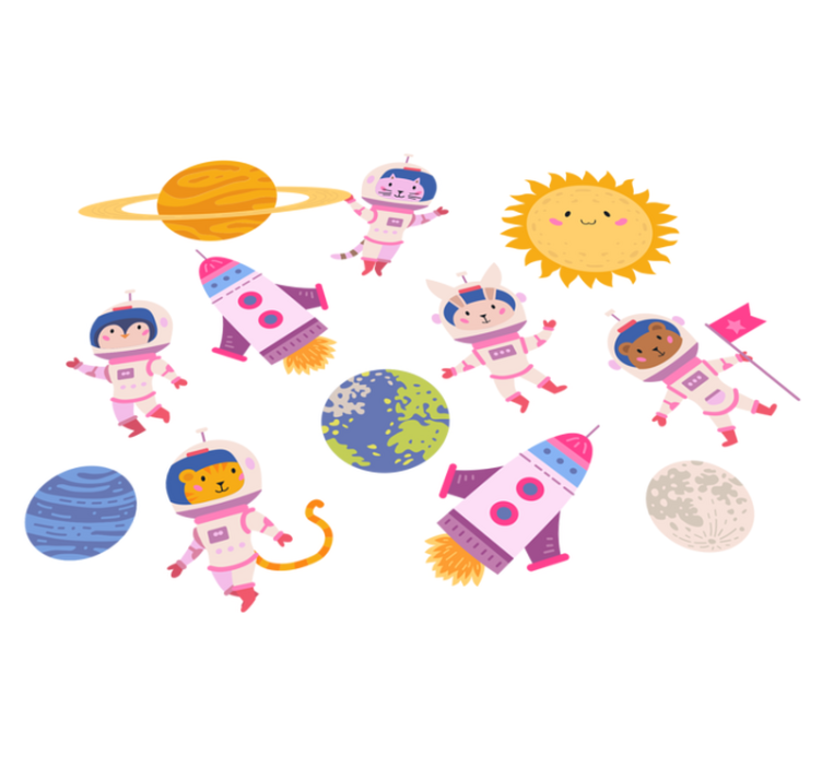 Animal vinyl rug featuring animal astronauts in rockets - TenStickers