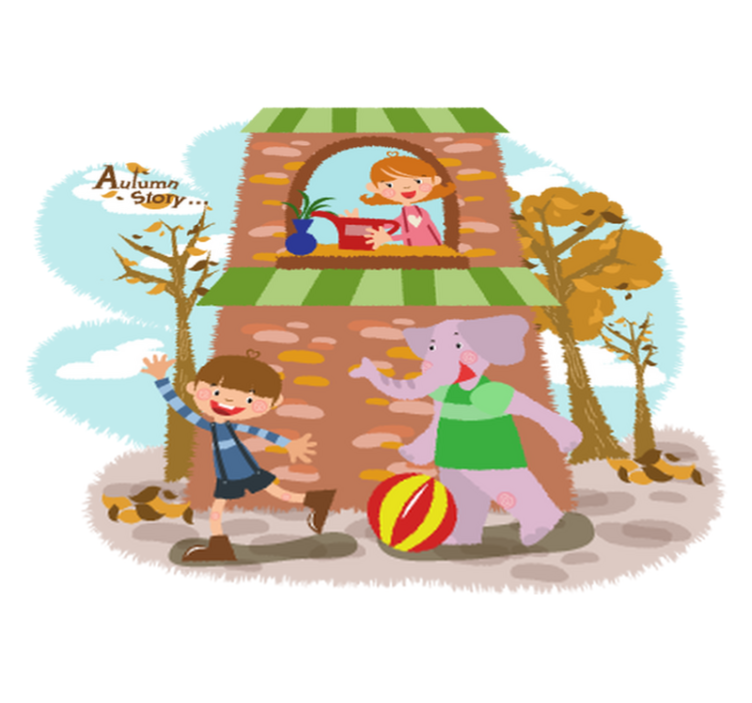 Animal vinyl rug with elephant and kids playing - TenStickers