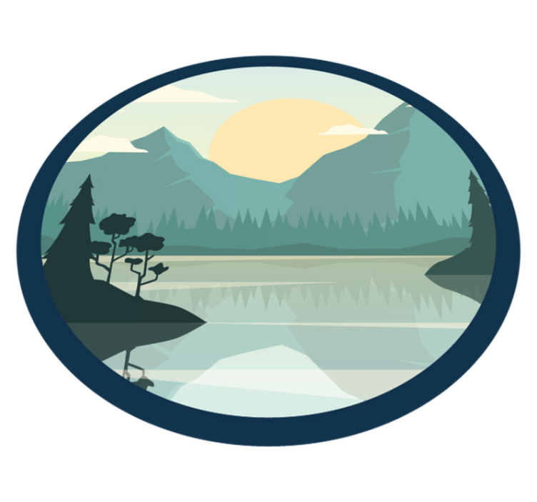 Flower vinyl rug silhouette mountain with lake - TenStickers