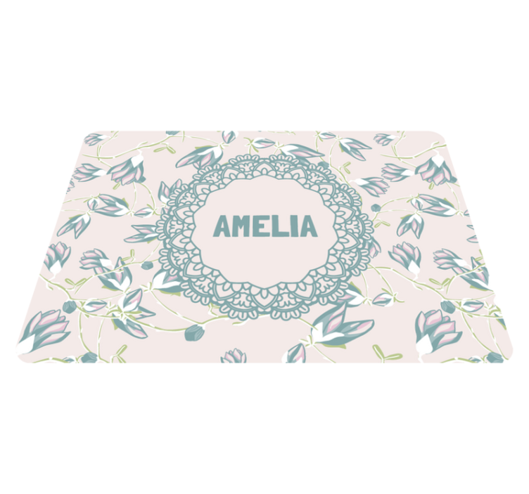 Flower vinyl rug with leaves and name - TenStickers
