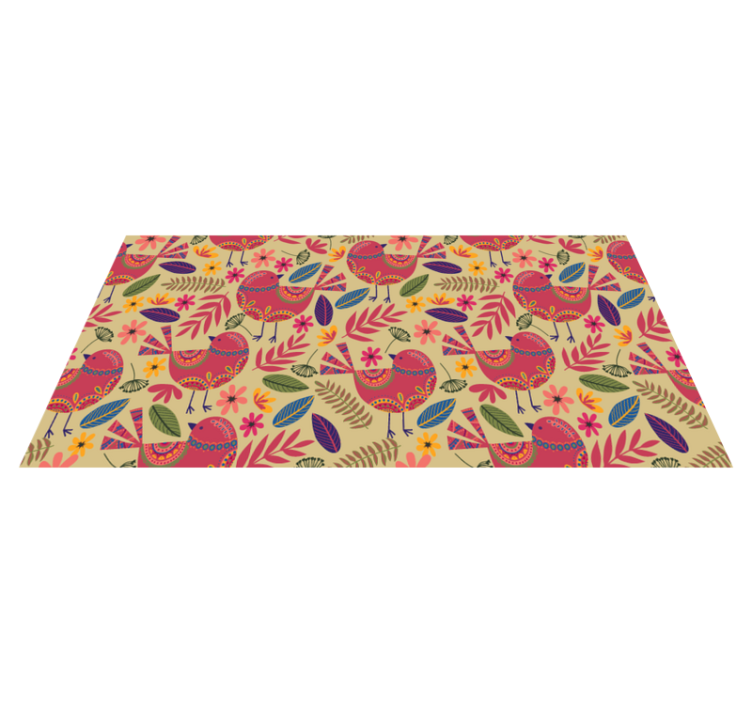 Flower vinyl rug with colorful birds folk art pattern - TenStickers