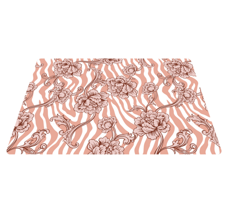 Flower vinyl rug with coral zebra print flowers - TenStickers