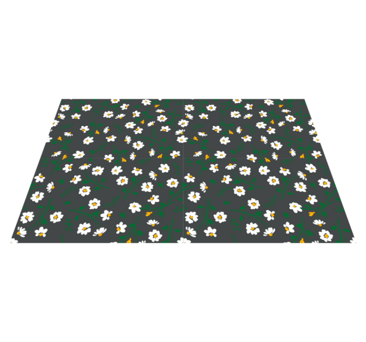 Flower vinyl rug with daisy flowers on grey background - TenStickers