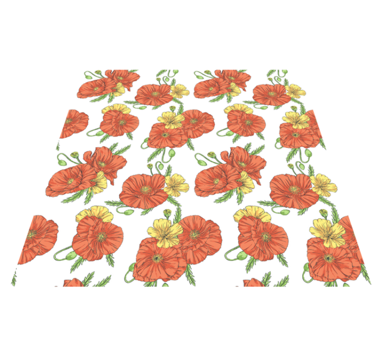 Flower vinyl rug with poppy flowers on white - TenStickers