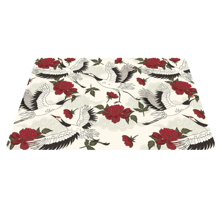 Flower vinyl rug with soothing earthy bird design - TenStickers