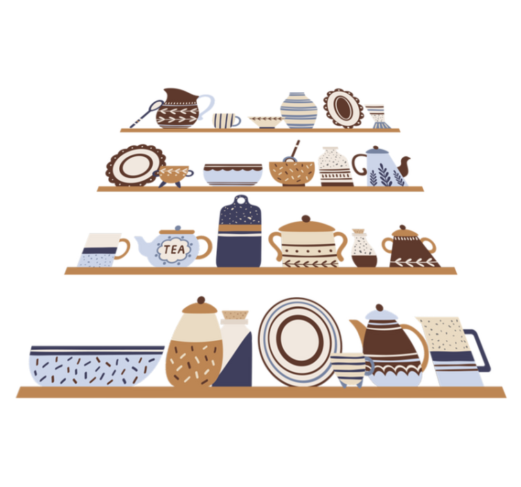 Kitchen vinyl rug with dish storage shelves - TenStickers