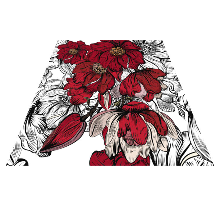 Dining room vinyl rug with red and white flowers - TenStickers