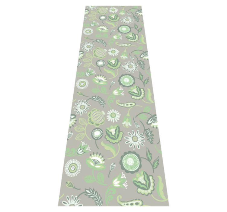 Kitchen vinyl rug with delicate green floral pattern - TenStickers