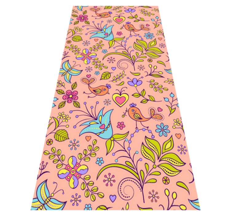 Flower vinyl rug with floral design and birds - TenStickers