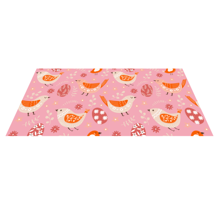 Flower vinyl rug in pink folk art with birds - TenStickers