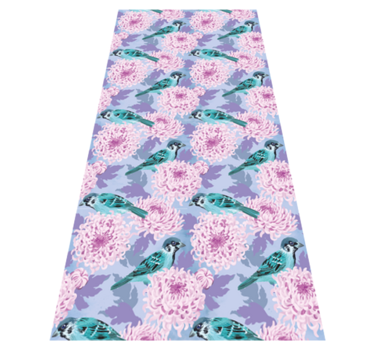 Flower vinyl rug featuring pink garden flowers with birds - TenStickers