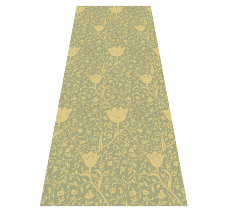 Flower vinyl rug with subtle gold and green floral pattern - TenStickers