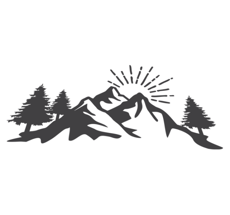 Nature vinyl rug with sun mountain silhouette - TenStickers