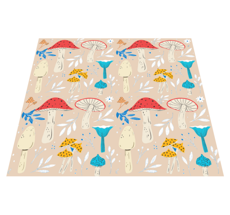 Flower vinyl rug classic mushrooms beige background - TenStickers