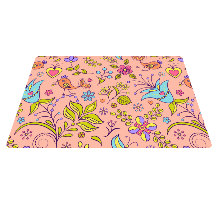 Flower vinyl rug with flora pattern, birds, and butterflies - TenStickers