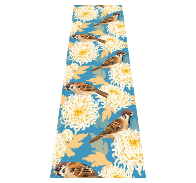 Bedroom vinyl rug aquarella birds and leaves design - TenStickers
