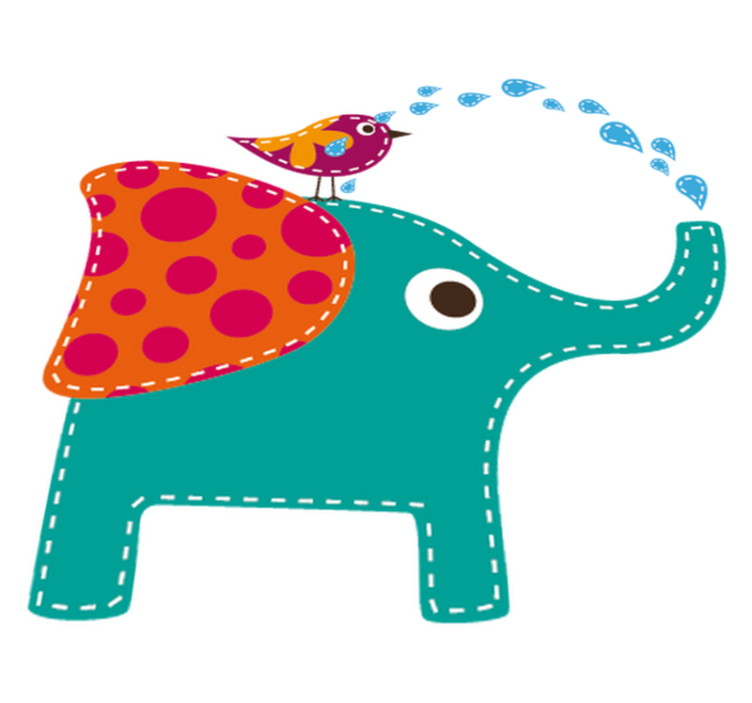 Kids vinyl rug elephant showering bird sticker - TenStickers