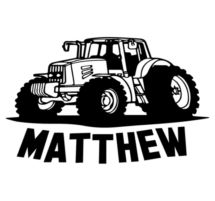 Kids vinyl rug with tractor silhouette and name - TenStickers