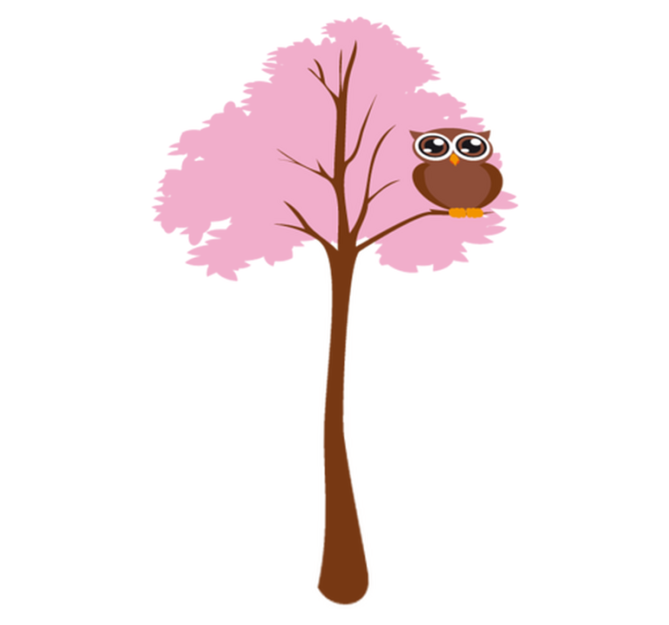 Kids vinyl rug featuring a pink tree with owl - TenStickers