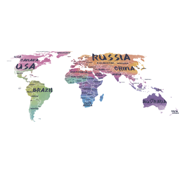 World map vinyl rug world map lettering wall sticker - TenStickers