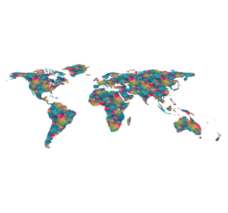 Tropical colorful leaves world map vinyl rug - TenStickers