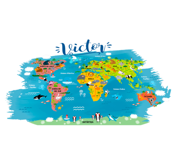 World map vinyl rug with spanish animal names - TenStickers