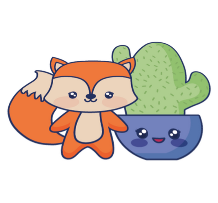 Kids vinyl rug featuring anime cactus and fox - TenStickers