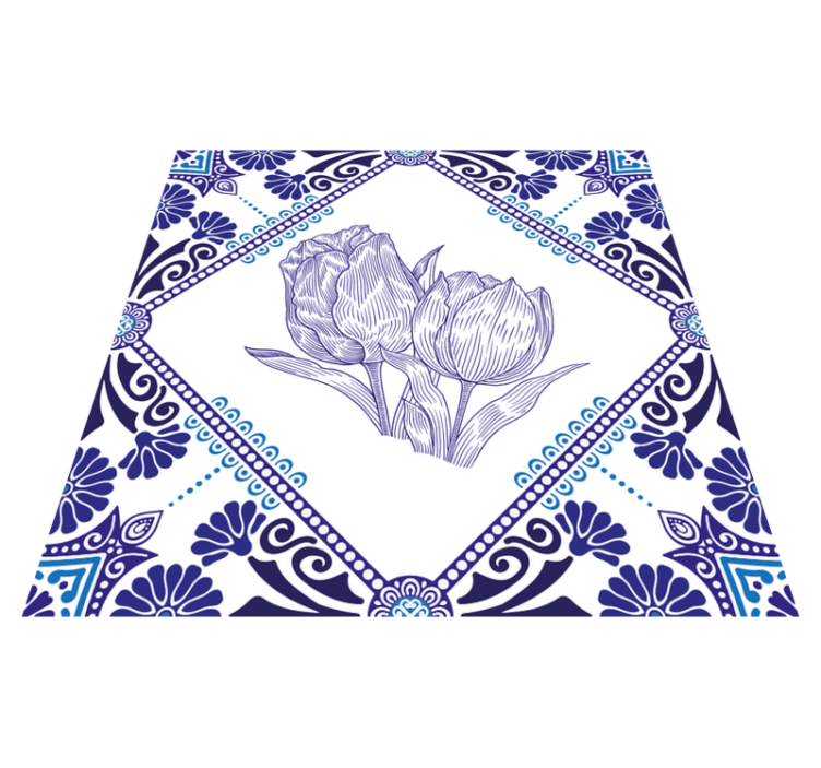 Delfts blue tulips kitchen vinyl rug - TenStickers