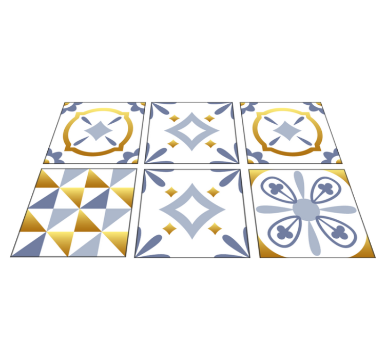 Kitchen vinyl rug with golden effect tiles friezes - TenStickers