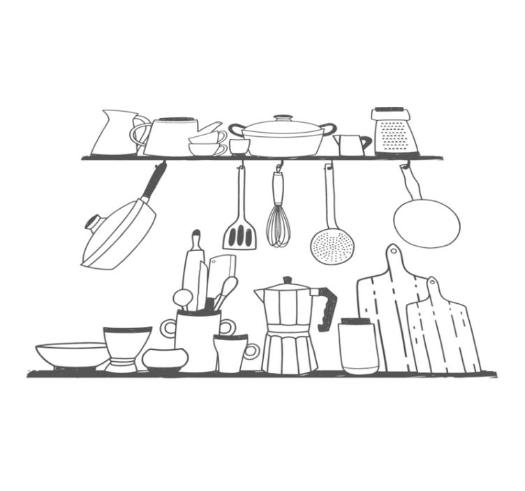 Kitchen vinyl rug for cooking utensils on shelves - TenStickers