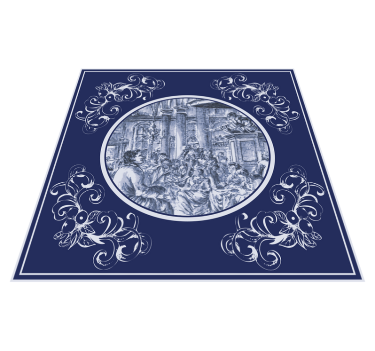 Blue delft crowd kitchen vinyl rug - TenStickers
