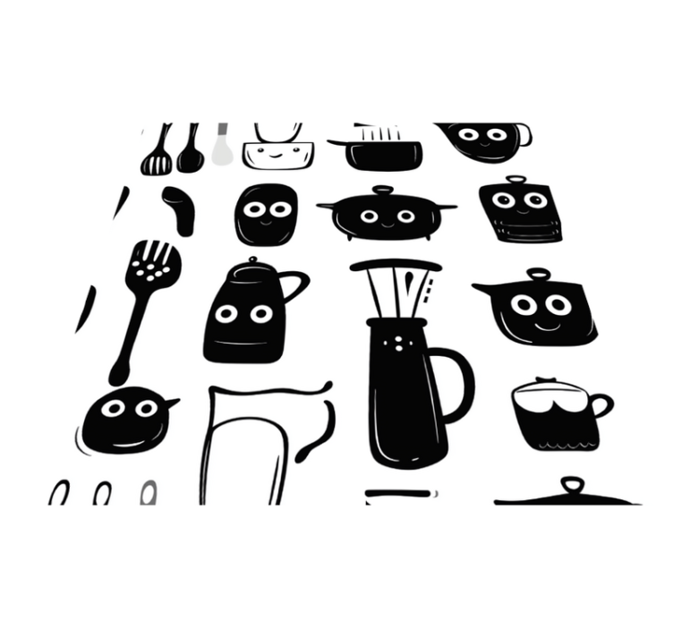 Drawn black utensils kitchen vinyl rug - TenStickers