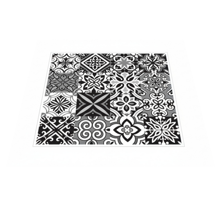 Kitchen vinyl rug in bold black geometric design - TenStickers