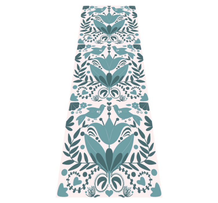 Kitchen vinyl rug in blue folk art with birds - TenStickers