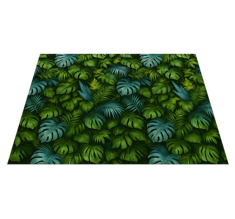 Tropical green and blue leaves bedroom vinyl rug - TenStickers