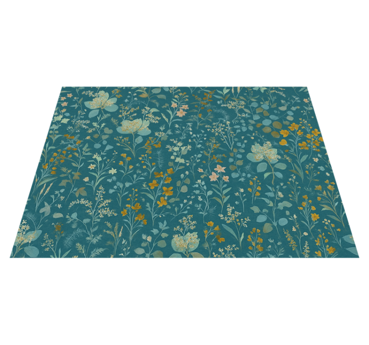 Blue vintage floral design bedroom vinyl rug - TenStickers