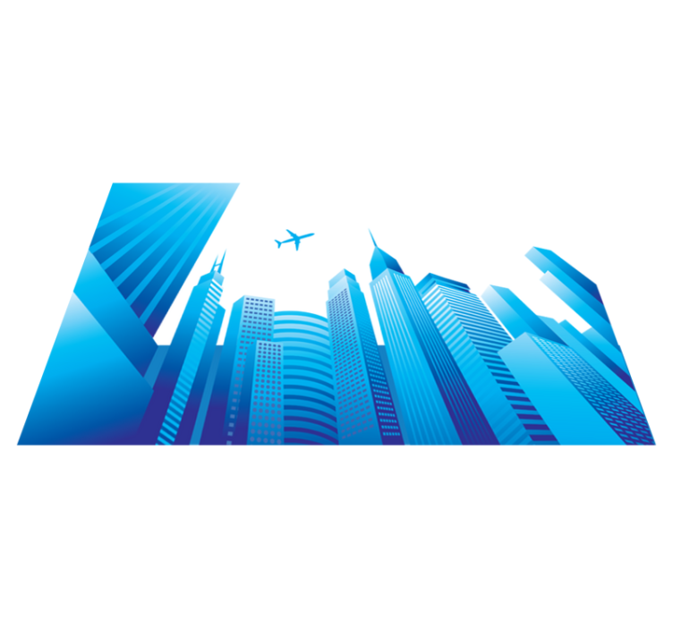 Bedroom vinyl rug city and flying airplane - TenStickers