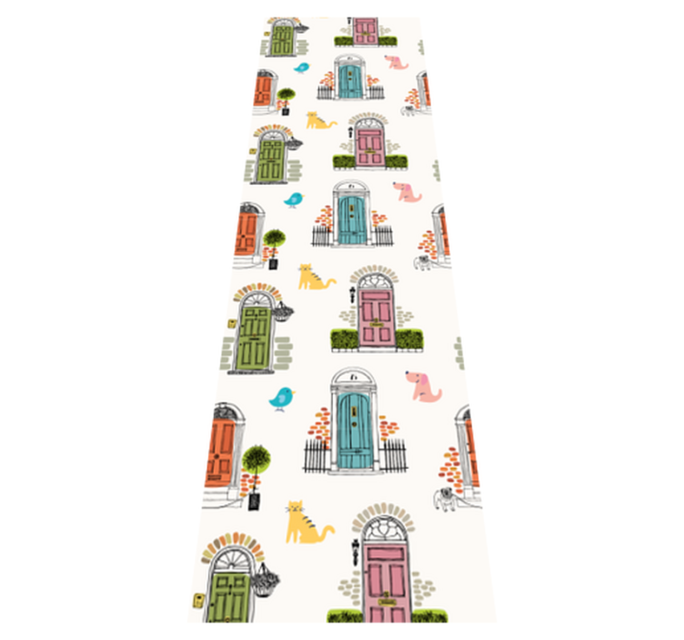 Bedroom vinyl rug featuring animal and building designs - TenStickers