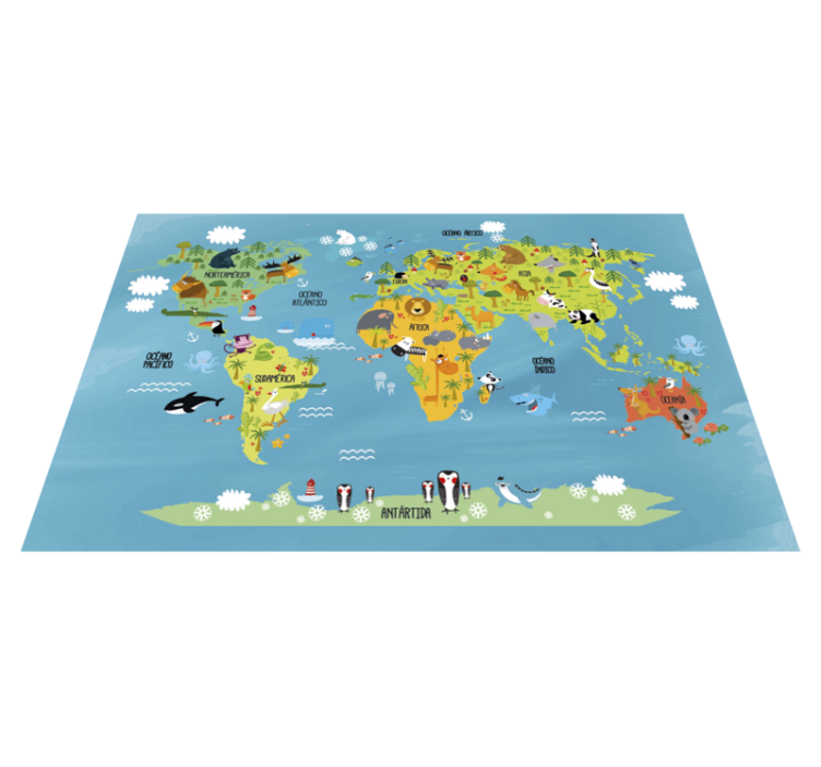 Animal world map kids vinyl rug - TenStickers