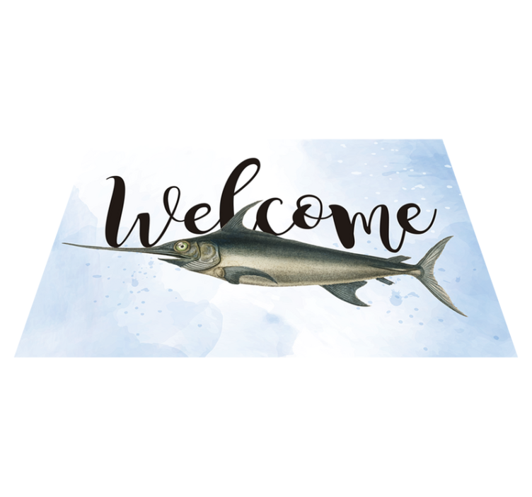 Welcome Fish Illustration custom vinyl rug - TenStickers