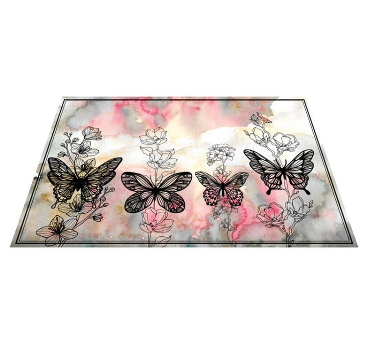 Butterfly Floral Pattern flower vinyl rug - TenStickers