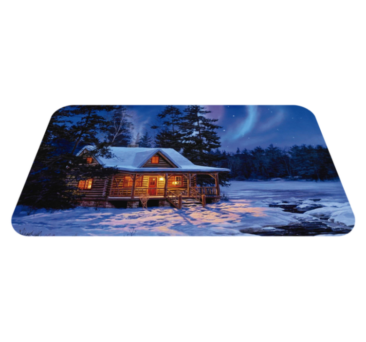 Winter land with cottage Christmas tree mat - TenStickers