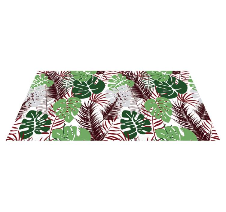 Maroon and Green Monstera Leaves vinyl rug - TenStickers