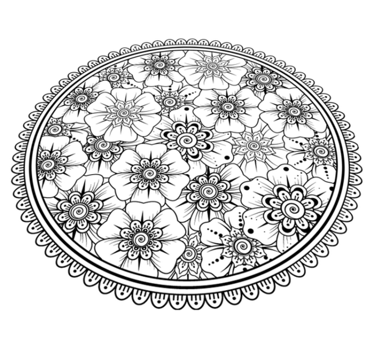 circle black mandala tile carpet - TenStickers