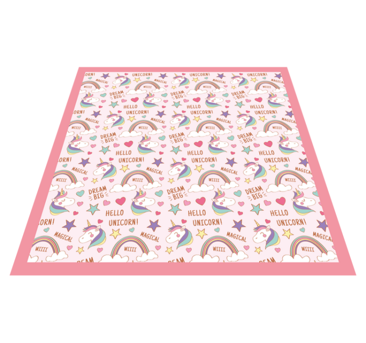 doodle unicorns words pattern vinyl rug - TenStickers